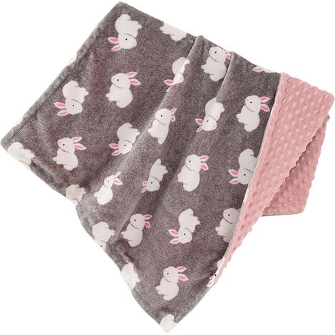 Couverture bébé à pois, chaude, confortable et douce pour la peau, en flanelle, portable, pour 4 saisons, motif lapin gris (1/5)