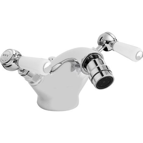 Bayswater Lever Hex Mono Bidet Mixer Tap with Waste - White/Chrome (1/2)