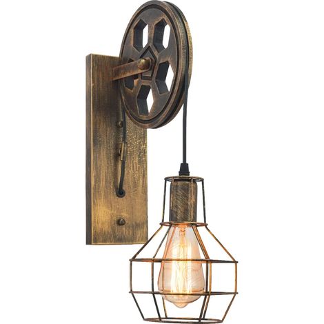 1 Applique Murale Industrielle, Métal Bronze, Poulie Réglable, Ampoule E27, Pour Salon Chambre (1/5)