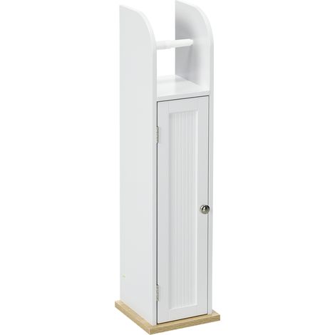 Meuble de salle de bain support papier toilette avec placard et étagères réglables 20 x 20 x 80 cm blanc