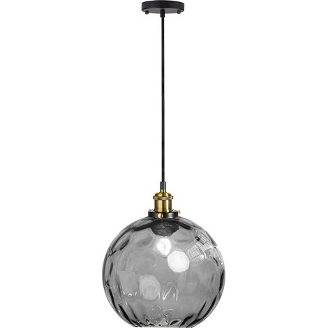 Lampada a sospensione sferica in vetro ondulato colorato vintage industriale da 20 cm, lampada a sospensione da soffitto in stile loft retrò E27 con finitura bronzo (grigio)