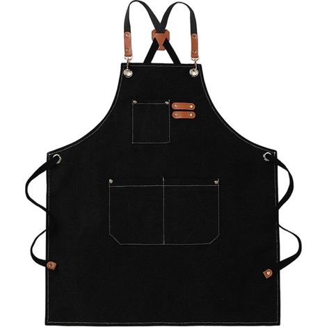 Grembiule in tela - Grembiule da lavoro unisex - Grembiule da chef - Con spallacci regolabili e 3 tasche - Grembiule da cameriere - Cucina - Cucinare - Pasticceria - Artista - Pittura - Blu (1/5)