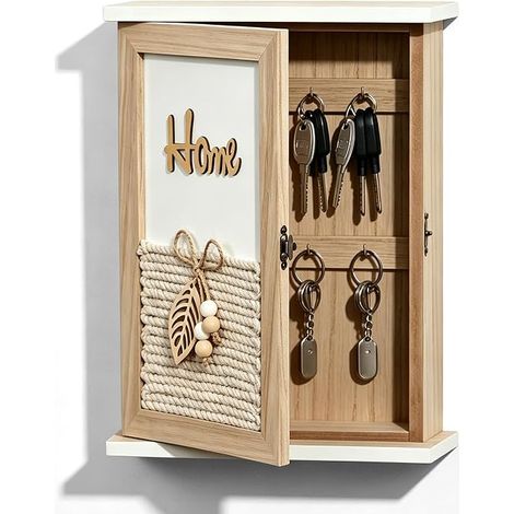 Wooden Key Box, Key Cabinet, Decorative Key Box with 6 Key Hooks, Wall Key Cabinet for Home Decoration for Office, Home, Hallway, Entrance (1/5)