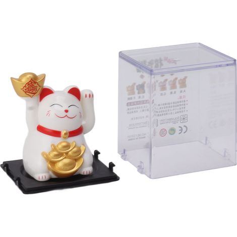 Chat porte-bonheur solaire de 5 cm, bras agité, signe de richesse et de fortune, blanc. (1/5)