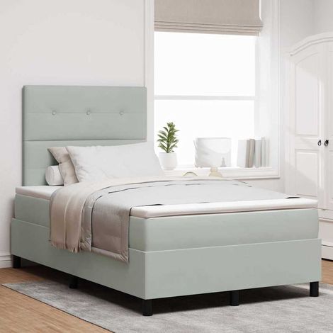 LED Boxspringbett mit Matratze Hellgrau 120 x 200 cm Samt