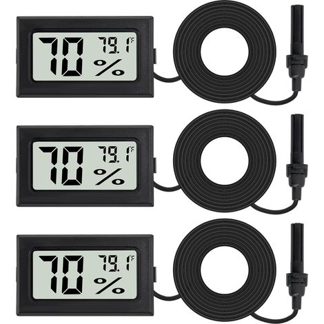 JSSEVN-Lot de 3 thermomètres hygromètres Fahrenheit - Mini numérique - Avec sonde électronique - Jauge de température et d'humidité (1/5)