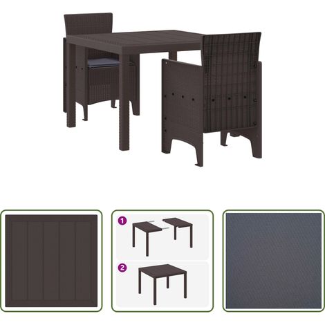 Garten Stühle -  Garten Essgruppe 3 pcs Braun Polypropylen (1/5)