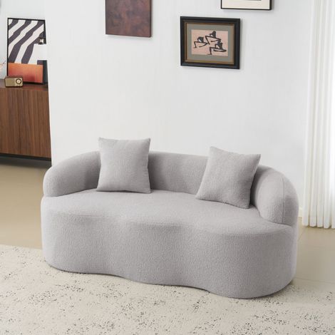 Canapé double incurvé gris clair, accoudoirs ronds, canapé compressible avec 2 coussins, canapé de chambre beige, aucun assemblage requis. (1/5)