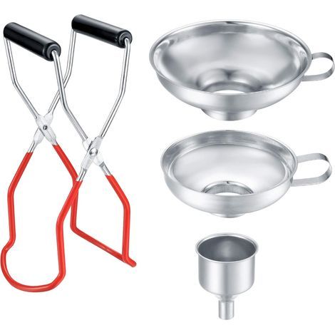 4 Pièces Ensemble Entonnoir à Filtre à Cuisine, Entonnoir en Acier Inoxydable, Entonnoir à Confiture, Entonnoir de Remplissage avec Poignée et Lèveverre pour Transfert de liquides, Confiture (1/5)
