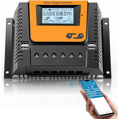 Solar Charge Controller PWM 12V 24V 36V 48V Solar Charge Regulator Temperature Sensor LCD Screen USB Ports Battery (1/3)