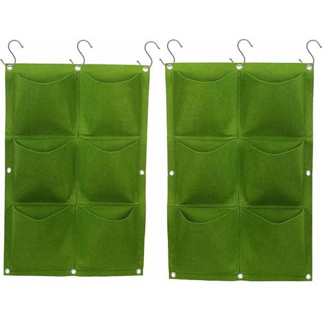 Sac à Plantes Mural,12 Pochettes  Sac de Plantation Suspendus Sac à Fleurs Vertical en Feutre avec 6 Crochets pour Jardin Balcon Décoration intérieur extérieur Vert