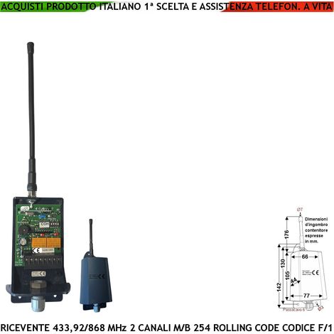 Ricevitore Radio Esterna Frequenza 433,92 MHz Apprende Un Solo Codice Fisso Oppure 254 Rolling Code Un Sistema Esclude l'altro Uscita 2 Relè Impulsivi o Bistabili Alimentazione 12/24 Vac Prot. IP55 (1/4)