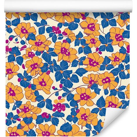 Papier peint à fleurs bleues et dorées pour salon et chambre 50x1000 cm (1/5)
