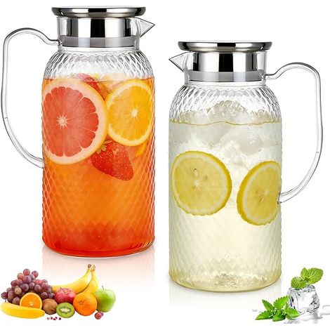 Carafe Eau 1,8L Pichet Plastique Résistant à la Chaleur avec Couvercle 2 Ouvertures de Versement Réfrigérateur et Boissons Chaudes ou Froides (1/5)