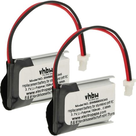 vhbw 2x Batería reemplaza Sturmkind DRFT 05011 para modelismo (150mAh, 3,7V, Li-poli, negro/plata, 15 x 19 x 8mm, SH1.0-2P Male)