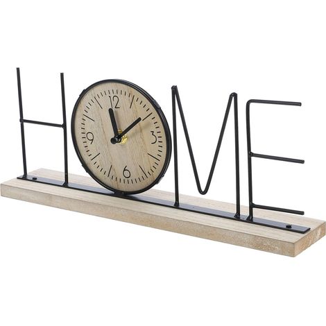 Horloge de Table Design Lettre Home en Bois et Fer Vintage et Facile à Lire Silencieuse Décoration Rétro Chic pour Salon ou Chambre (1/5)