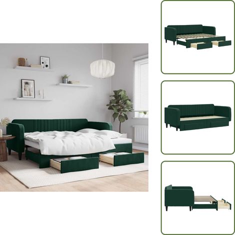 The Living Store Tagesbett Ausziehbar mit Schubladen Dunkelgrün 90x200 cm Samt - Schlafsofa (1/5)