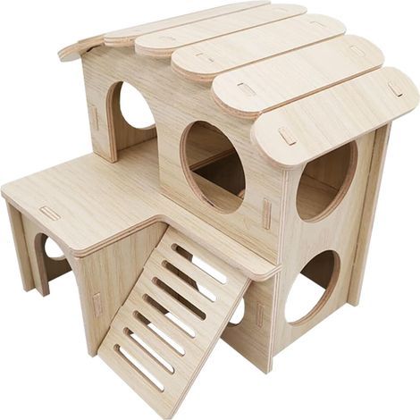 Wooden Houses, Cages, Hideouts with Windows Small Animals Habitats Decorative Ladders Toys for Gerbils, Hamsters, Gerbil, Mouse, Golden Bear Hamsters, Small Animals (1/5)