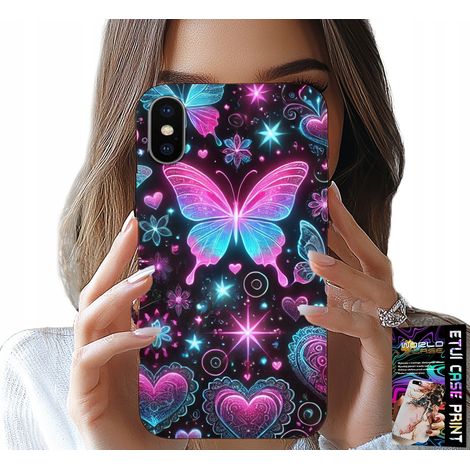 Custodia per iPhone X / XS - motivo alla moda con farfalle e cuori colorati (1/5)
