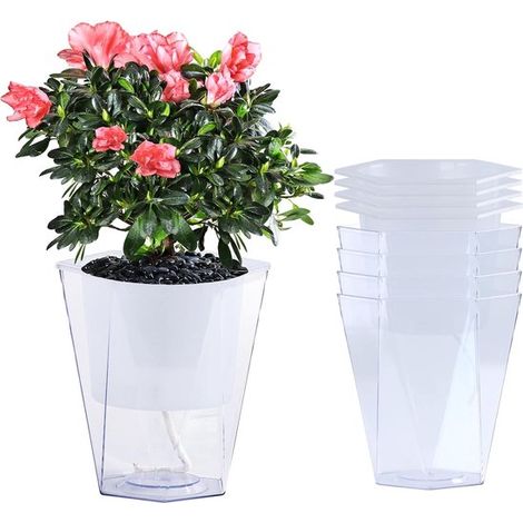 Ensemble de 5 jardinières auto-drainantes - jardinières de 13 cm avec pots intérieurs transparents - jardinières d'intérieur (1/5)