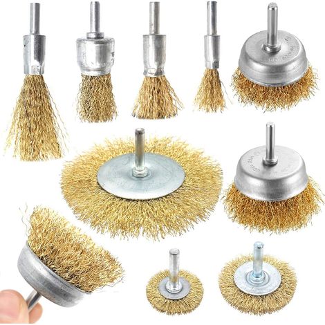 9 pièces Brosses Métalliques Professionnelles, Brosses Perceuse pour l'élimination de la rouille, Nettoyer, Queue de 1/4" (1/2)