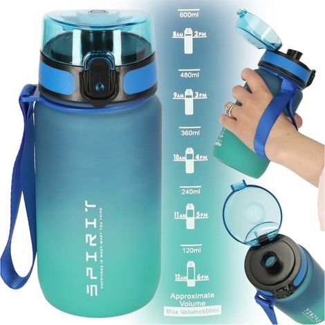Bouteille deau de sport avec paille et poignee 600 ml bleu vert (1/5)