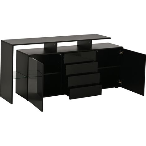 Credenza nera lucida con LED 160 x 35 x 70 cm (1/5)