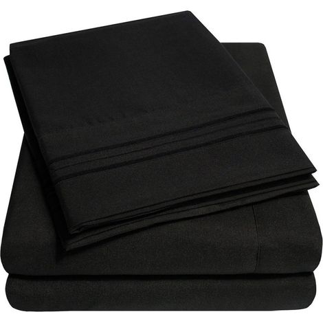 1 Ensemble draps, microfibre respirante, noir, finition douce, 3 pièces, taille simple (1/5)