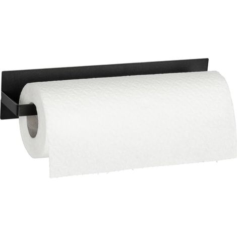 Porte-essuie-tout magnétique IMA, en métal noir thermolaqué, fixation sans perçage par aimant ou bande adhésive (1/5)