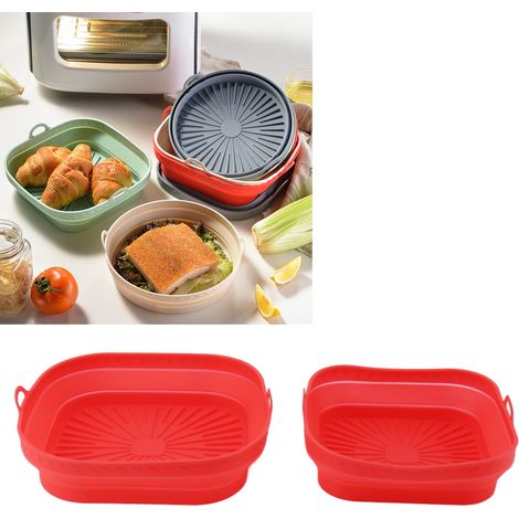Zusammenklappbarer Airfryer-Korb, faltbare Kochmatte aus lebensmittelechtem Silikon, rot. (1/5)
