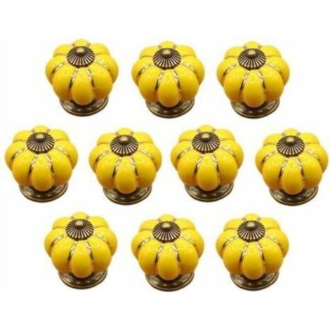 (Yellow) 10 Pcs Ceramic Drawer Knobs Furniture Knobs for Kitchen Drawers and Cabinets