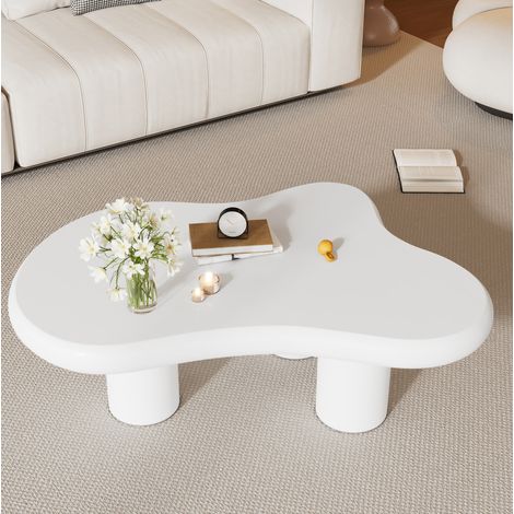 Tavolino basso a forma di nuvola 97 x 67 x 32 cm in MDF bianco, con feltrini HAVRYA (1/5)