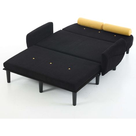 Sofá cama de 2 plazas en pana negra con estructura metálica y 2 cojines (1/5)