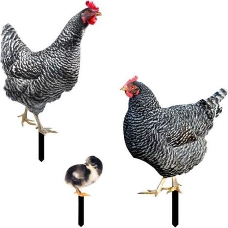 Set mit 3 wetterfesten Hühnerfiguren für den Garten, Außendekoration für Terrasse und Rasen (1/5)