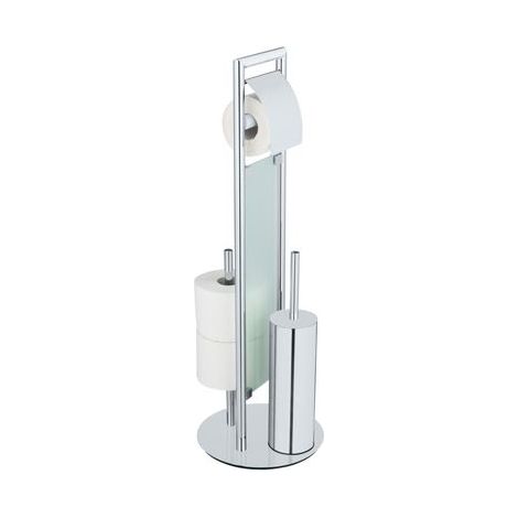 Combiné WC 3 en 1 sur pied Sulmona WENKO, Brosse WC à tête en silicone remplaçable, distributeur et stockage papier, Acier inox, 25 x 76 cm, Brillant (1/5)