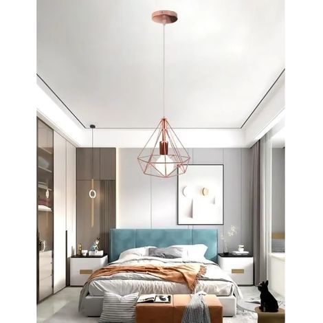 Moderne Lampe Suspension en Cage Diamant,E27 Lustre Plafonnier Industrielle Style Edison pour Salon Chambre (1/4)