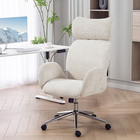 Sedia da ufficio con poggiatesta regolabile, sedia ergonomica da scrivania, funzione di inclinazione, altezza regolabile, grigio e bianco