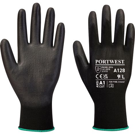 PU-Beschichtete Handschuhe, palmfrei, ohne Latex, Schwarz, Größe S - Größe 7 (1/2)