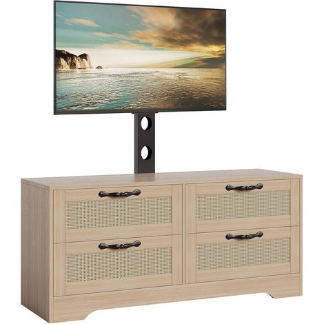 Meuble TV rotin 4 tiroirs support TV jusqu'à 70 pouces naturel (1/5)
