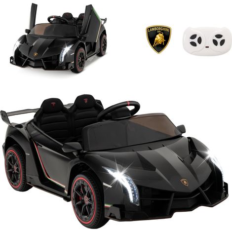 COSTWAY 12V Lamborghini Voiture Electrique Enfants avec Télécommande 2,4G, Véhicule Electrique avec Lumières LED & Musique, Mode Bascule, Démarrage Lent, Charge 30kg pour 3-8 Ans (Noir) (1/5)