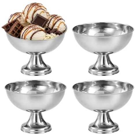 Ensemble de 4 coupes à glace en acier inoxydable, bols à dessert de 240 ml, adaptés à la maison, aux restaurants et aux réceptions, finition argentée polie miroir, acier inoxydable 304 apte au contact (1/5)