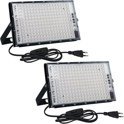 Pack of 2 Outdoor LED Floodlight 150 W 3000 K Warm White 15000 LM with IP65 Waterproof Plug for Garage, Garden, Patio, Yard (1/5)