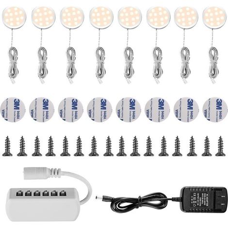 Lampe Sous Meuble LED Eclairage Sous Placard Vitrine Spot Encastrable 16W pour Placard Meuble Cabinet Cuisine Blanc Chaud 3000K (Lot de 8) [Classe énergétique A++] (1/5)
