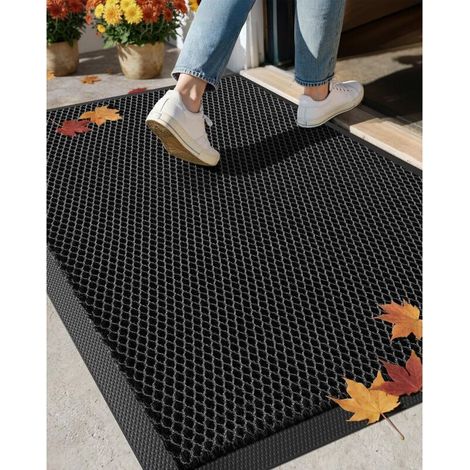 Tapis Extérieur Résistant à la Pluie en Soie Élastique - Paillasson Extérieur Antidérapant pour Entrée et Patio - Séchage Rapide et Résistant, Fond en Caoutchouc, 43x76 cm Noir Gris (1/5)