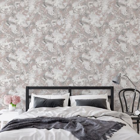 Metallic Ripple Liquid Marble Elixir Swirl Rose Gold Shimmer Wallpaper WD0041 (1/4)