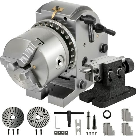 Mophorn Cabezal Divisor 4''/100MM Cabezal Divisor para Fresadora Contrapunto MT2 Ángulo 0-90 Grados Ratio de Reducción 1:40 Cabezal Divisor Universal para Trabajos de Fresado, Rectificado y Perforació