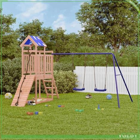 Aire de jeux d'extérieur - 3279074 - Bois de douglas massif - Balançoire double bleue - Mur d'escalade & échelle (1/5)