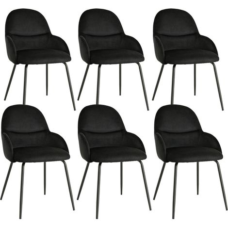 Esszimmerstühle 6er Set mit Armlehne, Samt, Schwarz (1/5)