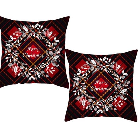 Lot de 2 housses de coussin en velours 45 x 45 cm, housses décoratives pour Noël et fêtes de fin d'année (1/5)