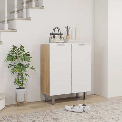 Meuble à Chaussures Moderne pour 15-20 Paires de Chaussures, 5 Étagères et Fermeture Amortie, Blanc Laqué (1/5)